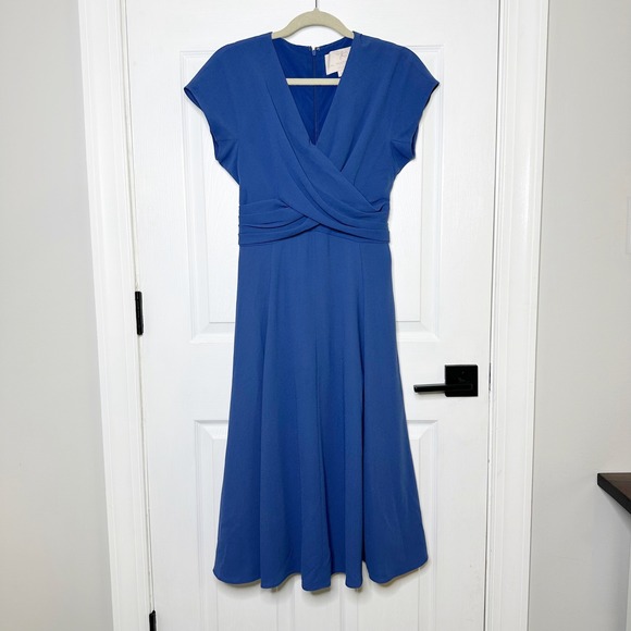 Gal Meets Glam Seraphina Crisscross Bodice Midi Dress Paris Blue Size 4 - Picture 2 of 6